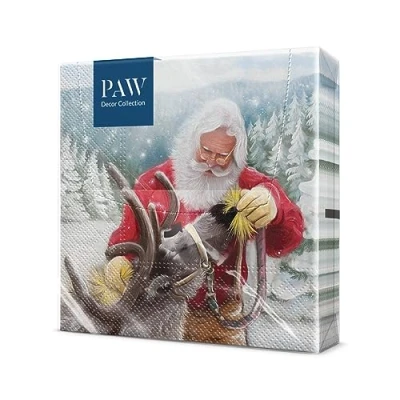 Image of PAW Napkins 3 Ply (33 x 33 cm) I 20 Pieces Paper Colorful for The Christmas Table Christmas, Winter, Snow, Santa Claus, Reindeer Feeding