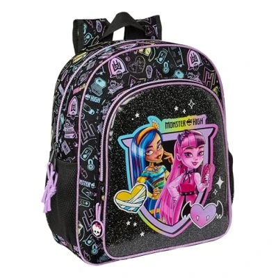 Image of Safta Monster High School Backpack for Kids, Adaptable to the Pram, Ideal Age, Comfortable and Versatile, Quality Durability, 32 x 12 38 cm, black, Estándar, Casual