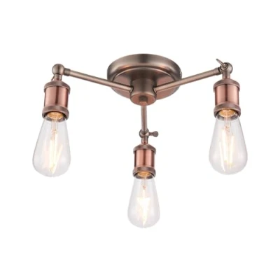 Image of Hal 3 Light Semi flush Aged Pewter, Copper Plate, E27