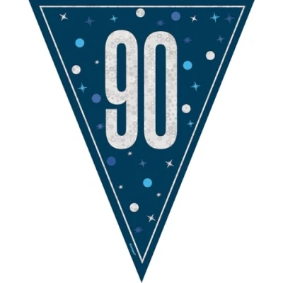 Image of Unique 82002 Happy 90th Bunting 2.74 m Glitz Blue Birthday Party 1 Count (Pack of 1), Multicolour
