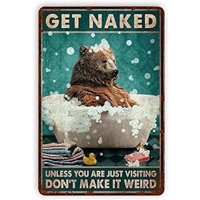 Image of Bear Bath Metal Tin Retro Sign Poster, Funny Bathroom Wall Art, Hanging Decor,Home Decor,Funny Toilet Art Home Decor 8X12Inch