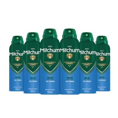 Image of Mitchum Men Triple Odor Defense 48HR Protection Deodorant Spray &amp; Antiperspirant (200ml) Ice Fresh, Pack of 6