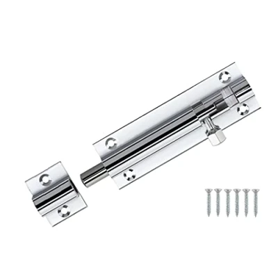 Image of TERF® Door Bolt Polished Chrome Barrel Slide Lock 100mm [4&#039;&#039;] Latch with Screws Ideal for Internal and External Doors Locks Bedroom Bathroom Toilet Shed Gate Cupboards Cabinets