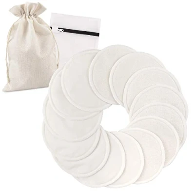 Image of PHOGARY 14 PCS Washable Nursing Pads, Reusable Organic Bamboo Breast Pads with Laundry Bag and Storage Soft, Absorbent, Hypoallergenic, Eco for Breastfeeding