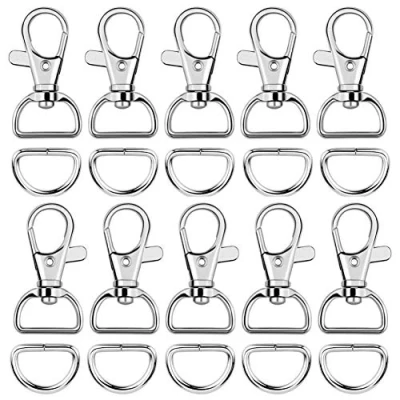 Image of Hovome 20Pcs Swivel Snap Hooks and D Rings for Handbag Purse HardwareFasteners, Strap, Backpack DIY Craft Accessories,Lanyard Sewing Projects (1 Inside Width)