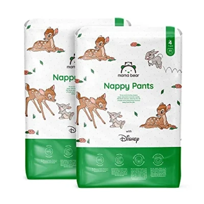 Image of Amazon Brand Mama Bear Disney Nappy Pants, Size 4 (9 15 kg), 160 Count (2 Packs of 80), White MONTHLY PACK