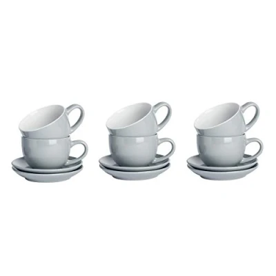 Image of 6x Grey 250ml Cappuccino Cups &amp; Saucers By Argon Tableware