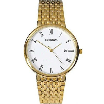 Image of Sekonda Men&#039;s Quartz Watch with White Dial Analogue Display and Gold Bracelet 3683.27