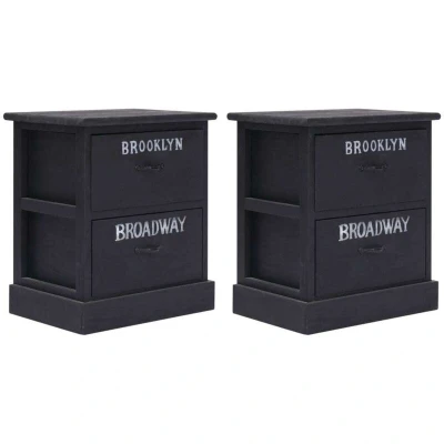 Image of vidaXL Nightstands 2 pcs Black 38x28x45 cm Paulownia Wood
