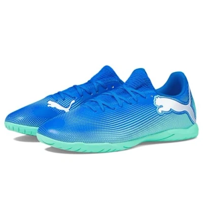 Image of puma Men&#039;s Future 7 Play Indoor Trainer Soccer Shoe Sneaker, Hyperlink Blue mint White, 11