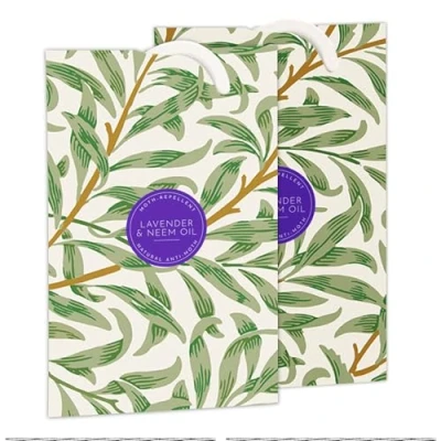 Image of The Master Herbalist Natural MOTH REPELLENT LAVENDER &amp; NEEM OIL Scented Wardrobe Freshener in a WILLIAM MORRIS Inspired WILLOW Design ANTI Protection Contains Essential Oils PACK OF 2