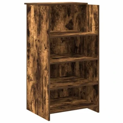 Image of vidaXL Reception Desk in Smoked Oak Engineered Wood 55x50x103.5 cm, Ideal for Office/Hotel/Salon Settings with Ample Storage and Easy Installation