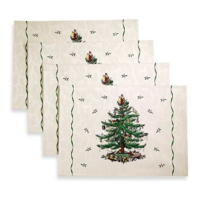 Image of Avanti Linens Spode Christmas Tree Kitchen, Cotton, Ivory, 19&quot; x 13&quot; (Set of 4)