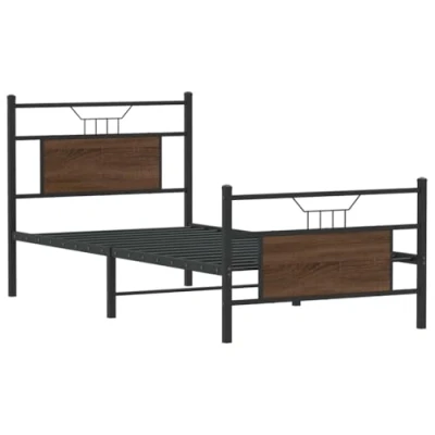 Image of vidaXL Bed Frame without Mattress Brown Oak Single Bed/Slatted Base/Space Saving Bedroom Furniture Engineered Wood/Steel
