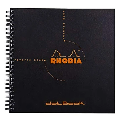 Image of RHODIA 193639C Spiral Notebook (Full Binding) Reverse Book Black 21x21 cm Dotted Dot 160 Detachable Pages Clairefontaine Paper 80 g/m Soft and Resistant Cover Classic