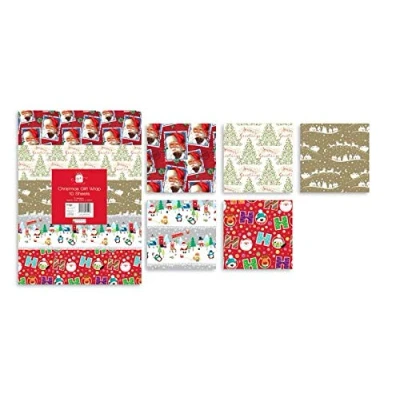 Image of Giftmaker 10 Sheets Wrap Xmas Wrapping Paper 5 Designs 50 x 50cm