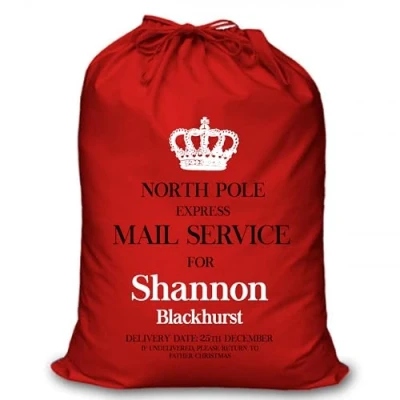 Image of Personalised Christmas Sack Santa Reindeer Red Custom Name Gift Bag for Kids &amp; Adults Festive Large Reusable Holiday Present (Crown)
