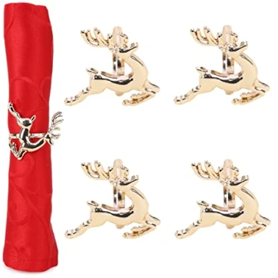 Image of Christmas Concepts® Set of 4 Gold Napkin Rings Luxury Serviette Holders Table Settings (Reindeer)