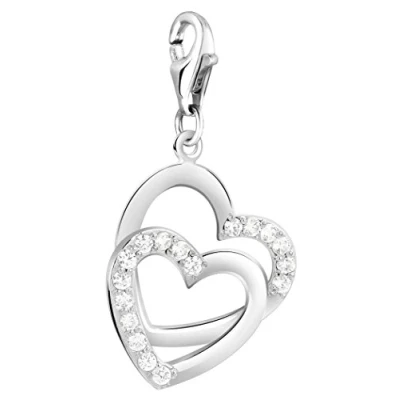 Image of Nenalina Charm Heart Pendant, with Zirconias, for All Brands of Bracelets and Chains, Made 925 Sterling Silver, 712086 019
