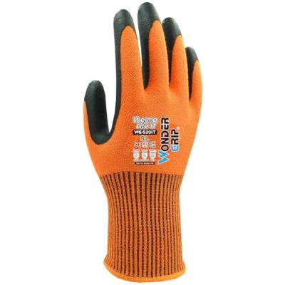 Image of Wondergrip Thermo Lite IT WG 520IT Safety Gloves Single Nitrile Coating Insulated Liner Touchscreen Compatible Cold Protection, High Grip &amp; Ergonomic Fit Orange Large