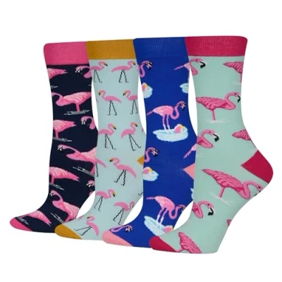 Image of Cansok Women Animal Bird Flamingo Socks Gifts Novelty Dress Crew (Flamingo 4 pairs)