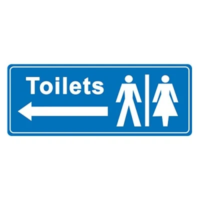 Image of 4 x Toilets arrow left Information Sign Removable Self Adhesive Waterproof Durable Vinyl Label Sticker 225mm 106mm