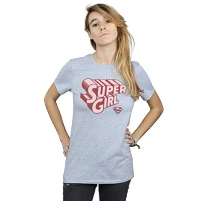 Image of DC Comics Women&#039;s Supergirl Retro Logo Boyfriend Fit T Shirt Sport Grey Large