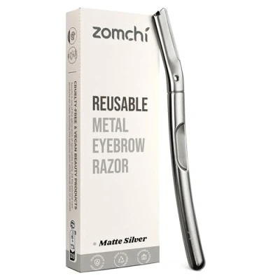 Image of ZOMCHI Eyebrow Razor and Face for Women Men, Reusable Metal Handle, Dermaplane with Protective Silicone Cap, Hair Trimmer Matte Silver