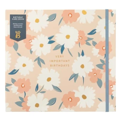 Image of Busy B Pink Daisies Birthday Card Book 13 Storage Pocket File for Storing Greetings Cards with Reminders, Monthly Pockets and Anniversary Chart FSC® Certified