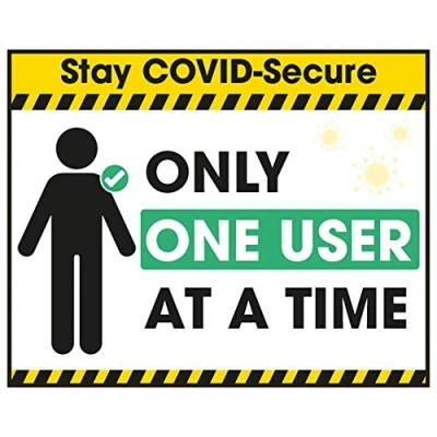 Image of V Safety COVID Secure Sticker One User At A Time 100mm x 80mm Self Adhesive Vinyl
