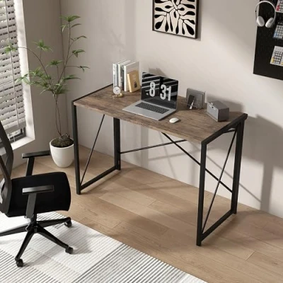 Image of mcc direct Folding Desk Workstation Foldable Computer for Office Home Study Writing Table No Assembly Miami (Distressed Grey, 80cm)