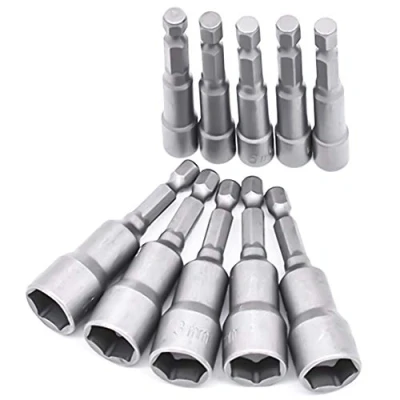 Image of 10 Pcs Magnetic Hexagon Socket, 6 19mm Hex Shank Nut Setter Driver, Drill Bits,1/4 Inch Bit Set, Used to Electric Screwdriver Handle Tools
