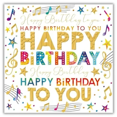 Image of Male/Female Birthday Card for Him/Him General Men/Women Musical Notes and Stars Contemporary Design Made in the UK Eco Friendly