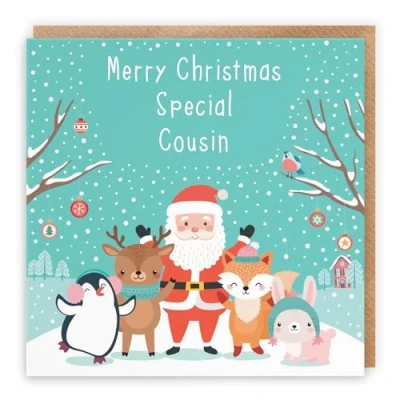 Image of Hunts England Cousin Christmas Card Merry Special Santa &amp; Friends Collection Fun