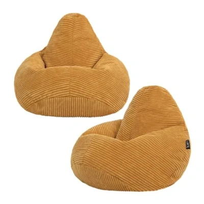 Image of icon Dalton Kids Bean Bag, Ochre Yellow, 2 Pack, Cord Bag Chair with Filling Included for Girls and Boys, Childrens Chair, Beanbags Children, Playroom Décor, Bedroom Accessories