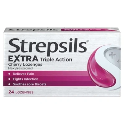 Image of Strepsils Extra Cherry Throat &amp; Pain Relief Lozenges 24 Pack
