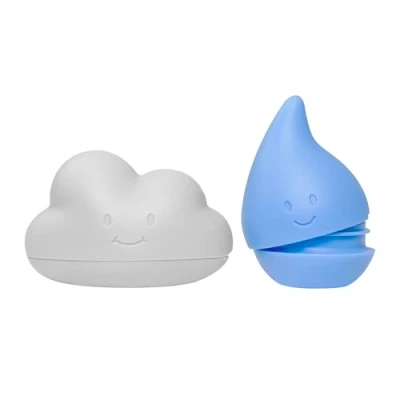 Image of Ubbi Cloud and Rain Droplet Bath Squeeze Toys, Set of 2, Baby Accessory, Water Toys for Toddler Time Play, Muted Blue White
