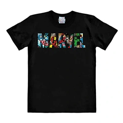 Image of Logoshirt® Marvel Comics I Logo Comic Colour Print T Shirt Men &amp; Women Short Sleeve Black Licensed Original Design Size 3XL