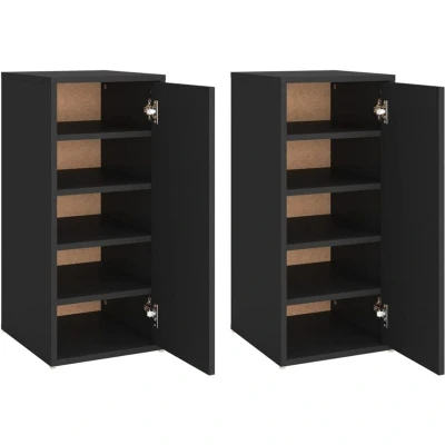 Image of vidaXL Shoe Cabinets 2 pcs Black 32x35x70 cm Engineered Wood