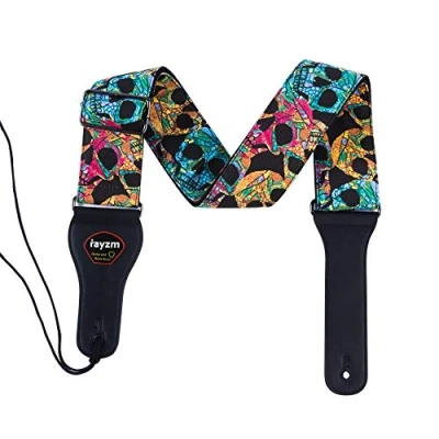 Image of Rayzm Guitar Strap/Bass Strap, Cotton Belt for Acoustic/Electric/Bass with Pick Pocket &amp; Cool Skull, Adjustable Length, 6.5cm Super Wide Adults to Play Comfortably (Too Big Children)