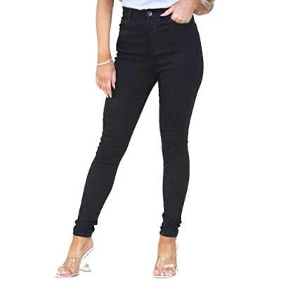 Image of Womens High Waisted Skinny Jean Stretch Flex Denim Jeans Pants KZL110 Black 10