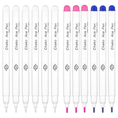 Image of 12 Multicolor Water Erasable Fabric Marking Pens Vanishing Markers Air Disappearing Ink Soluble DIY Cross Stitch Dressmaking Tailor&#039;s Pen for Quilting Sewing