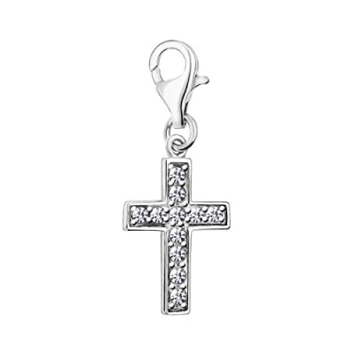 Image of Quiges 925 Sterling Silver White Cubic Zirconia Cross Lobster Clasp Charm Clip on Pendant