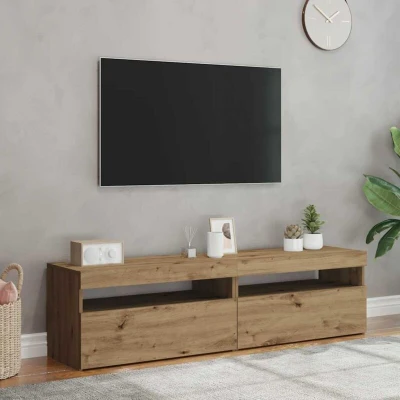 Image of vidaXL TV Cabinets with RGB LED Lights Modern Artisan Oak Engineered Wood Stand/Unit, Compact Design for Living Room, Storage Compartments W75 x D35 H40 cm