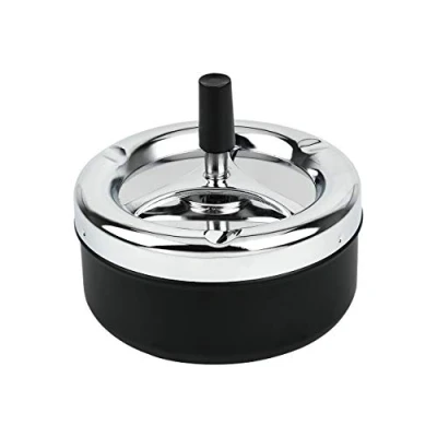 Image of SCSpecial Round Ashtray Large Push Down Spinning Cigarette Ash Tray, Smokeless Holder, 13 cm