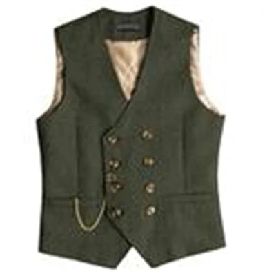 Image of Mens Classic Vintage Suit Waistcoat Double Breasted Vest for Wedding and Party(Army Green,XXL)