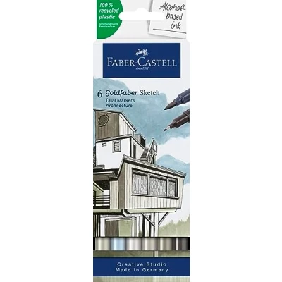 Image of Faber Castell Goldfaber Sketch 164807 Architecture Marker with Brush Tip and Fineliner (Pack of 6)