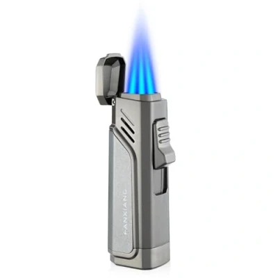 Image of Cgaplus Triple Jet Flame Cigar Lighter Windproof Torch Butane Refillable with Punch Grey (Without Gas)
