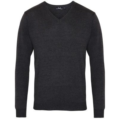 Image of Premier Mens V Neck Knitted Sweater (Charcoal) Size X Large