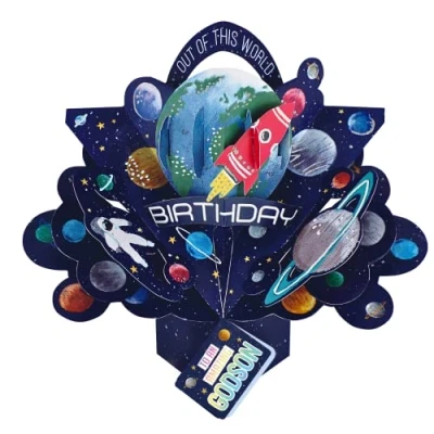 Image of Amazing Godson Space Rocket Birthday Pop Up Greeting Card 3D Cards POP206MC18